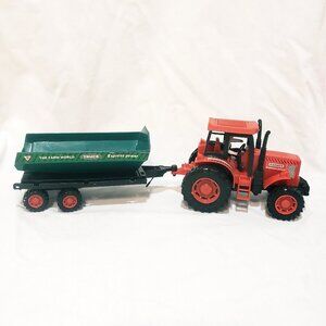 Farm World Express Power Tractor and Truck Cart Red Green 13" Long Plastic
